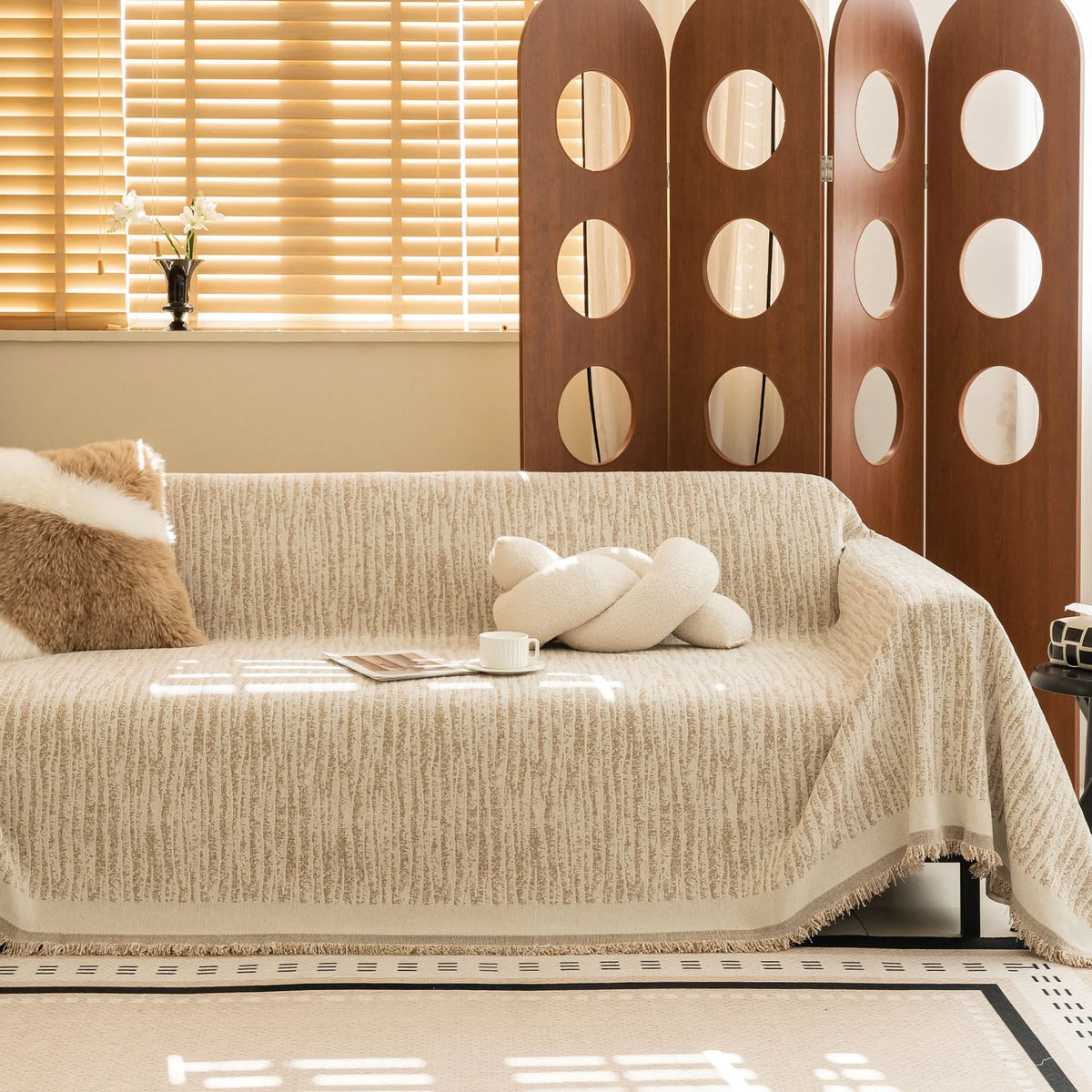 Neutral Woven Minimalist Sofa Throw