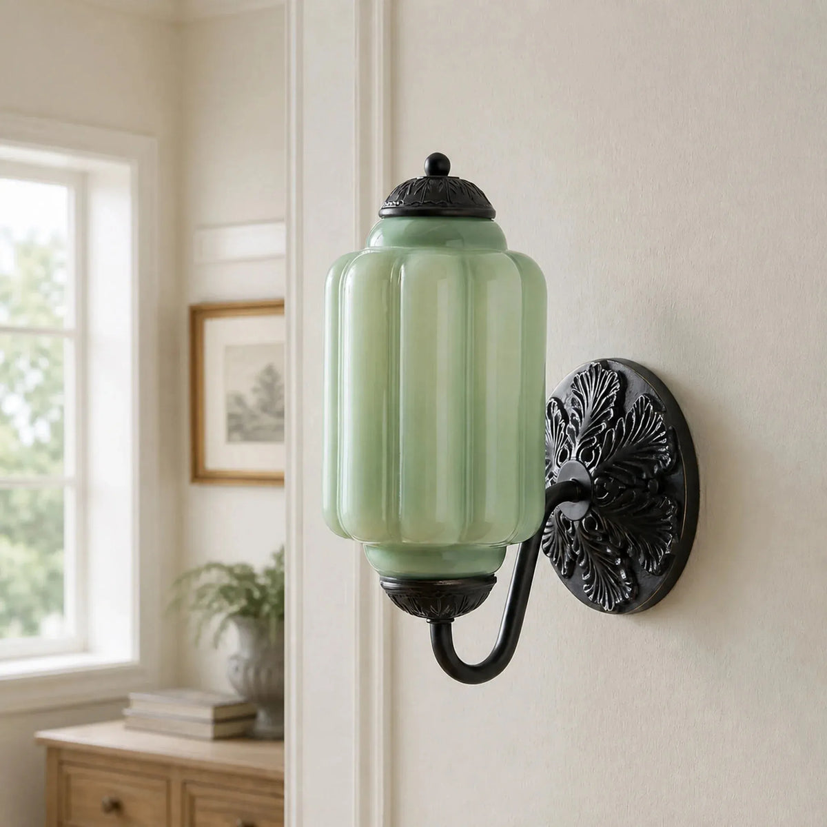 Oiled Brass Milk Glass Wall Light