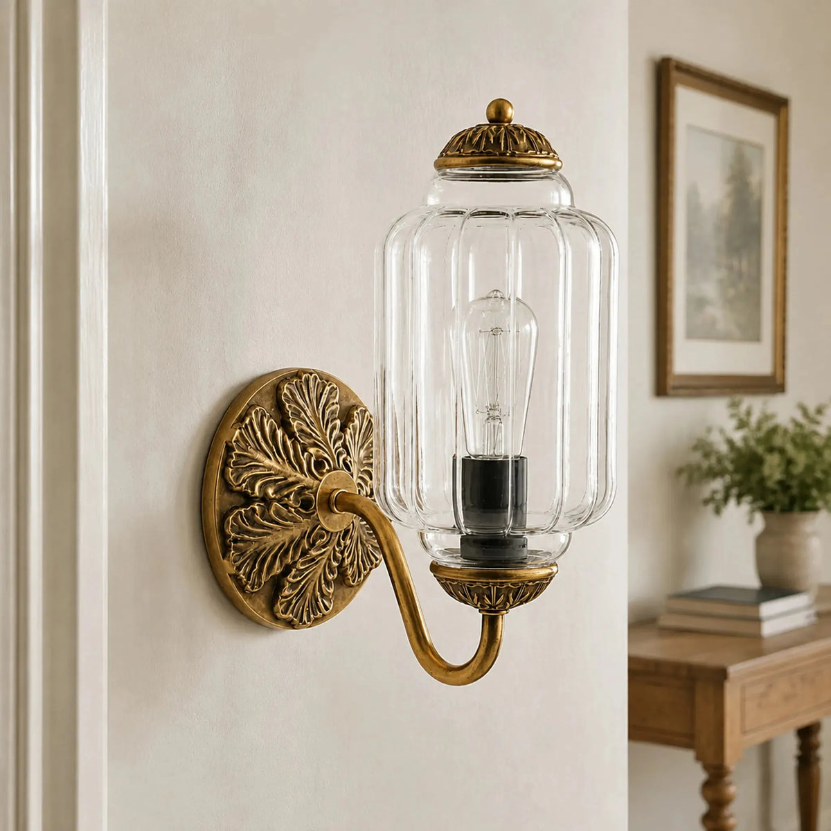 Oiled Brass Milk Glass Wall Light