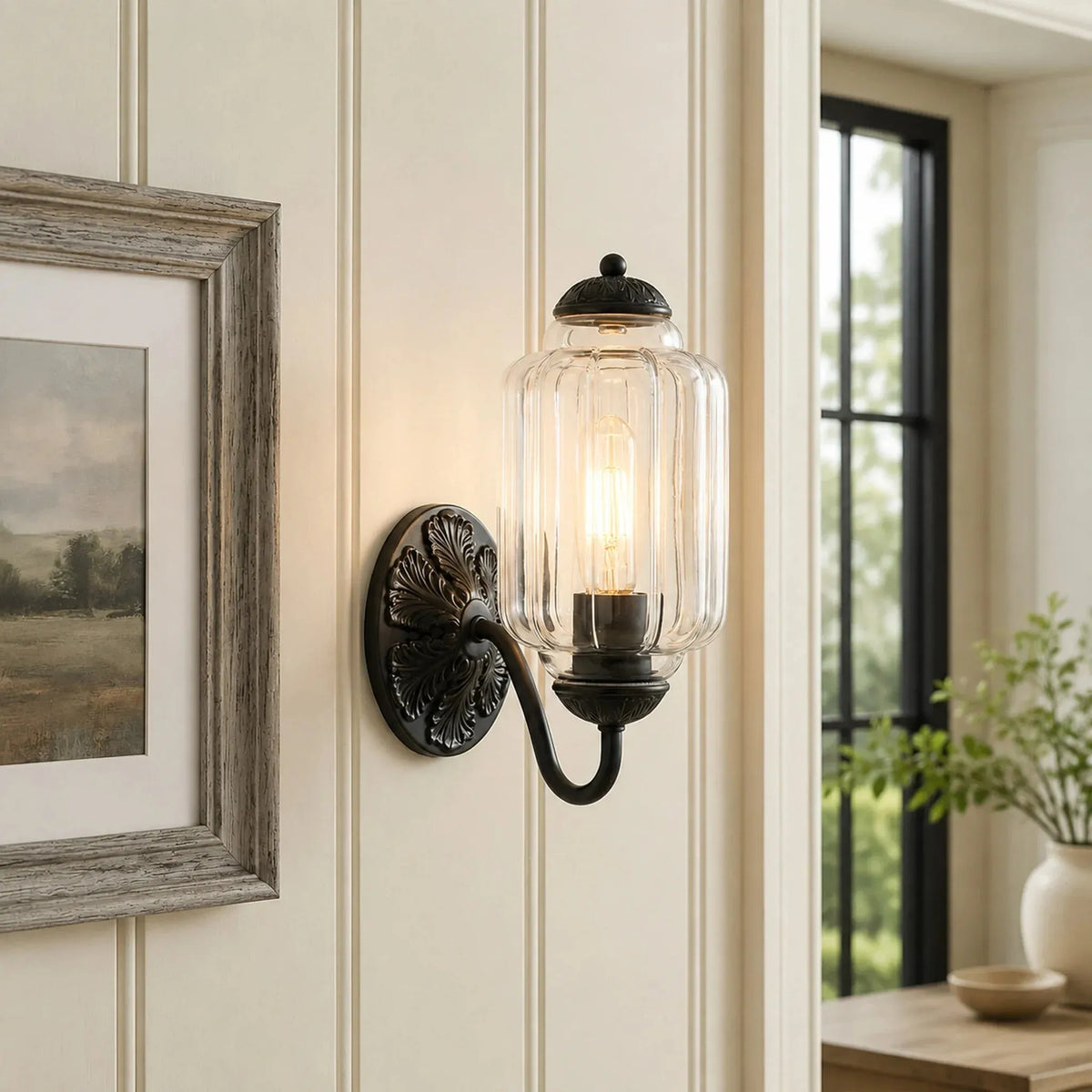 Oiled Brass Milk Glass Wall Light