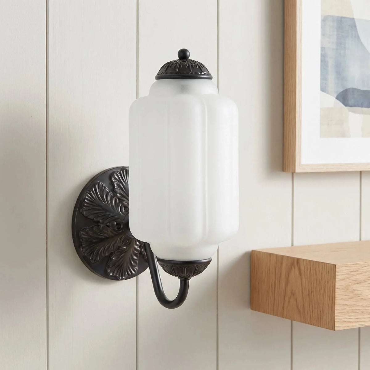 Oiled Brass Milk Glass Wall Light