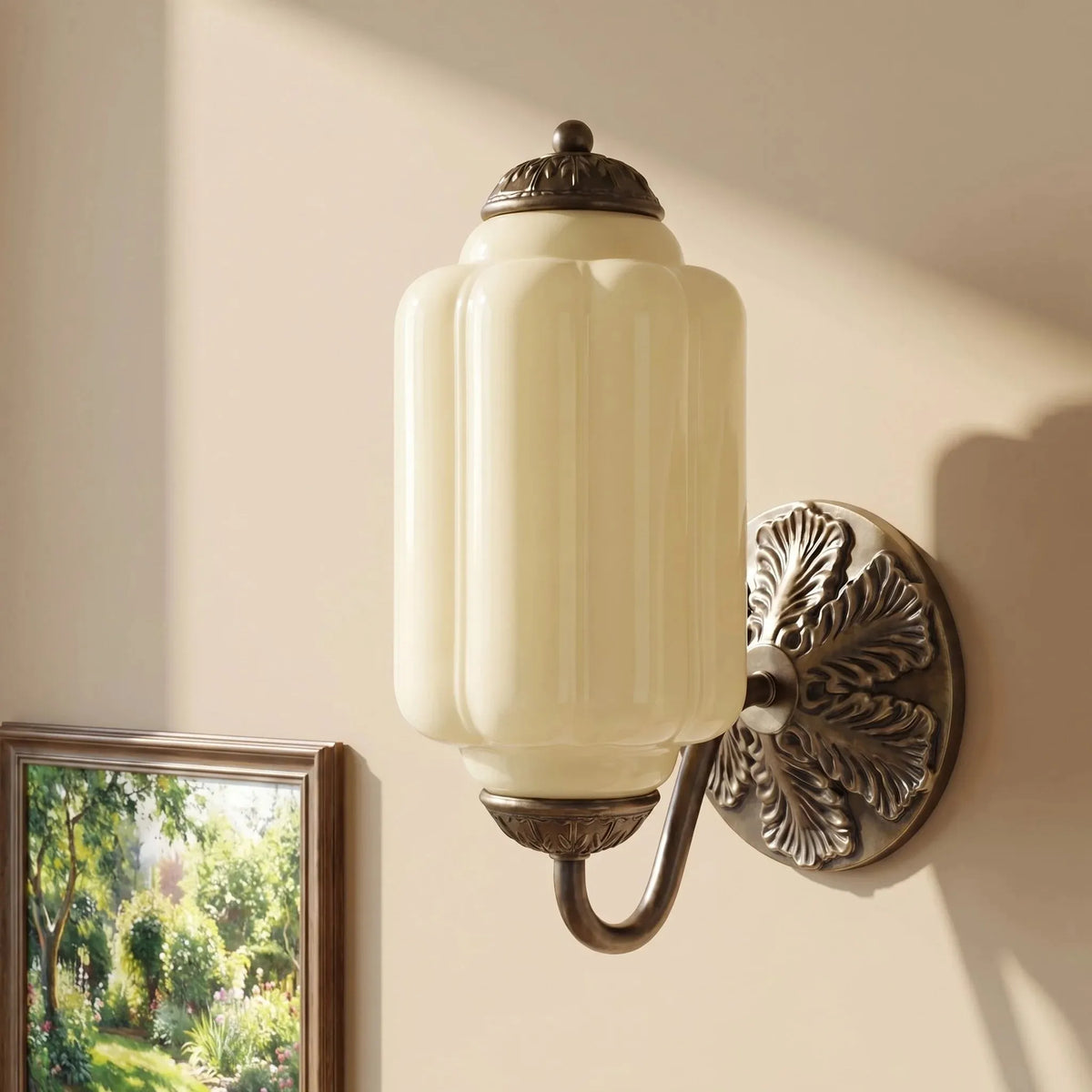 Oiled Brass Milk Glass Wall Light