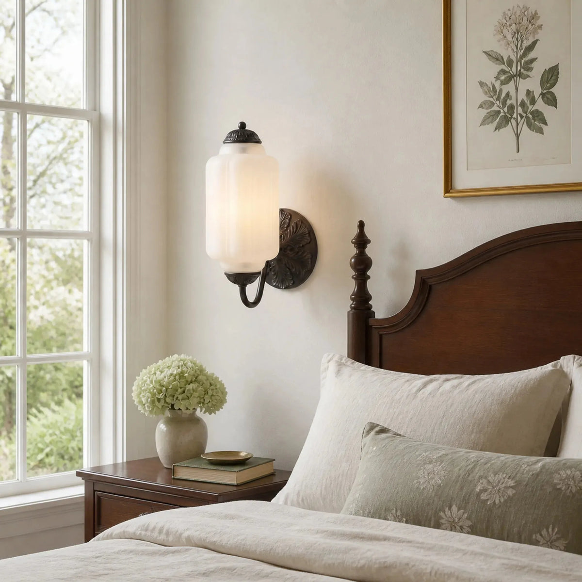 Oiled Brass Milk Glass Wall Light
