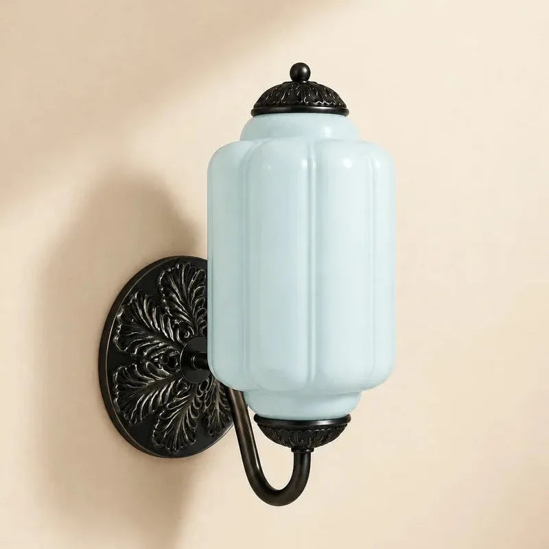 Oiled Brass Milk Glass Wall Light