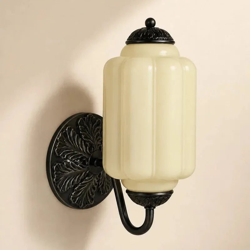 Oiled Brass Milk Glass Wall Light