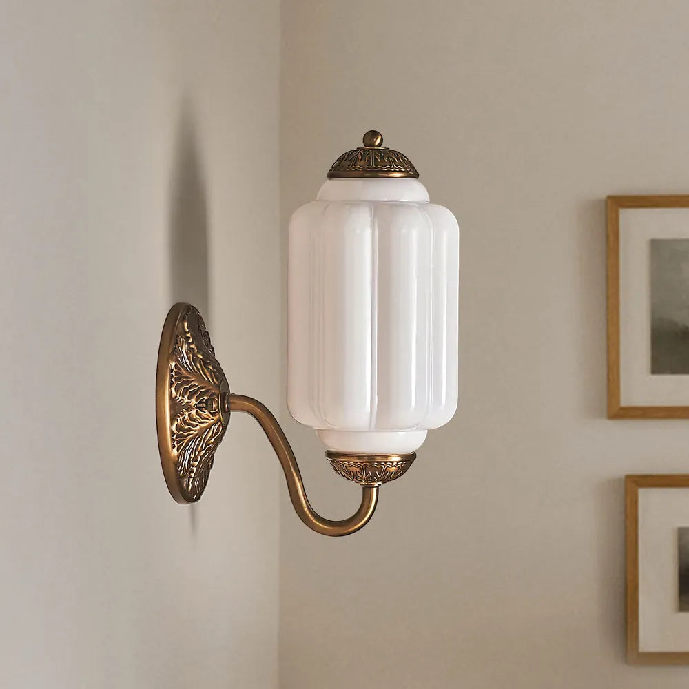 Oiled Brass Milk Glass Wall Light