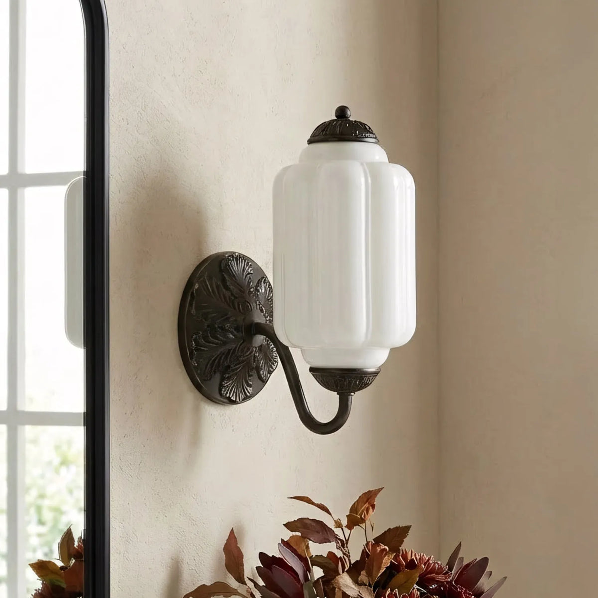 Oiled Brass Milk Glass Wall Light