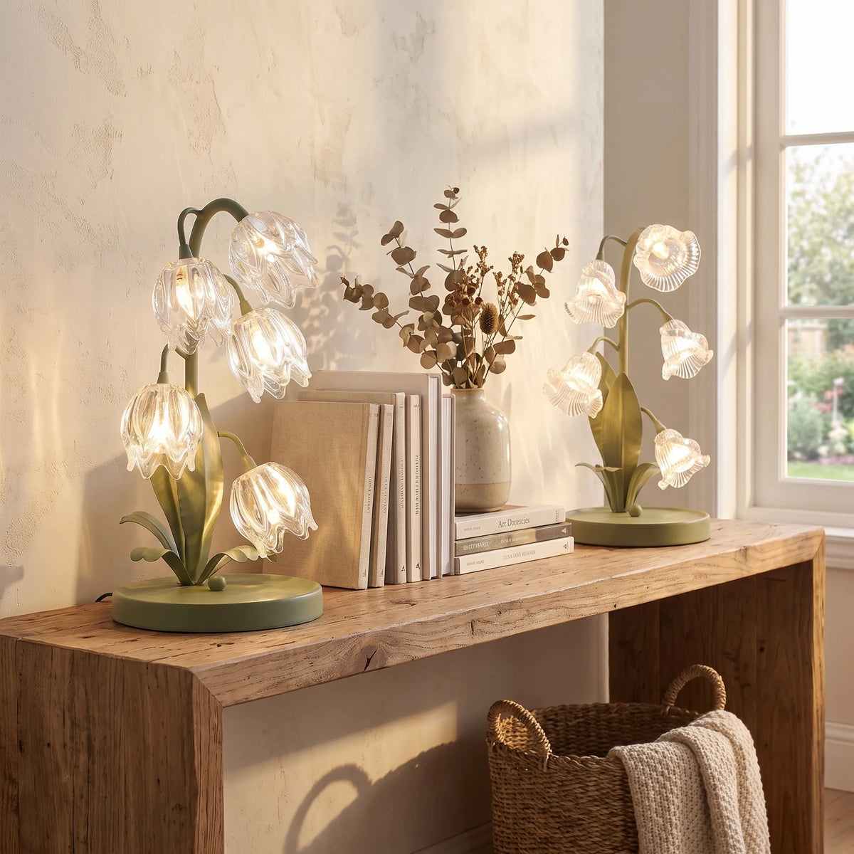 Opal Green Glass Petal Lamp