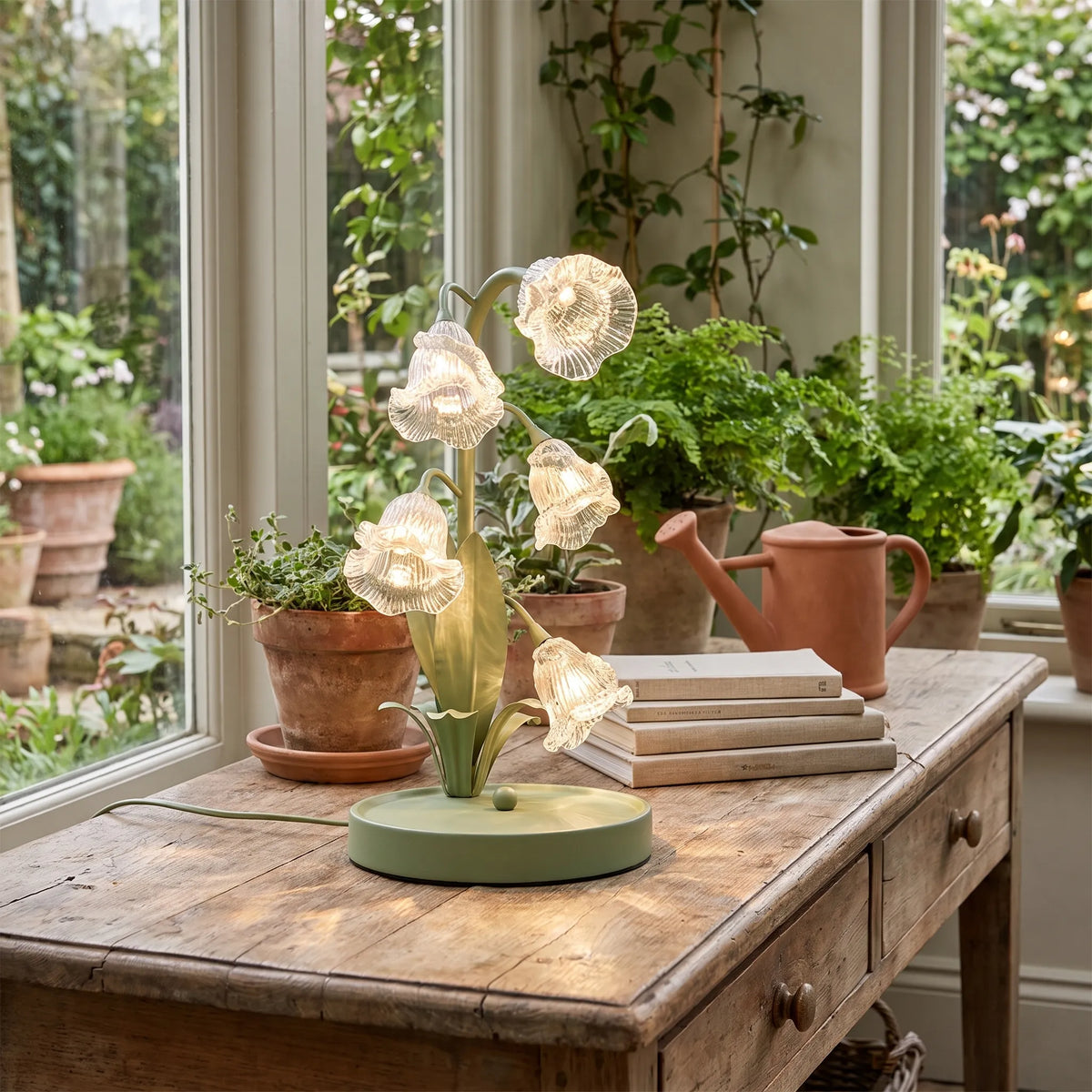 Opal Green Glass Petal Lamp