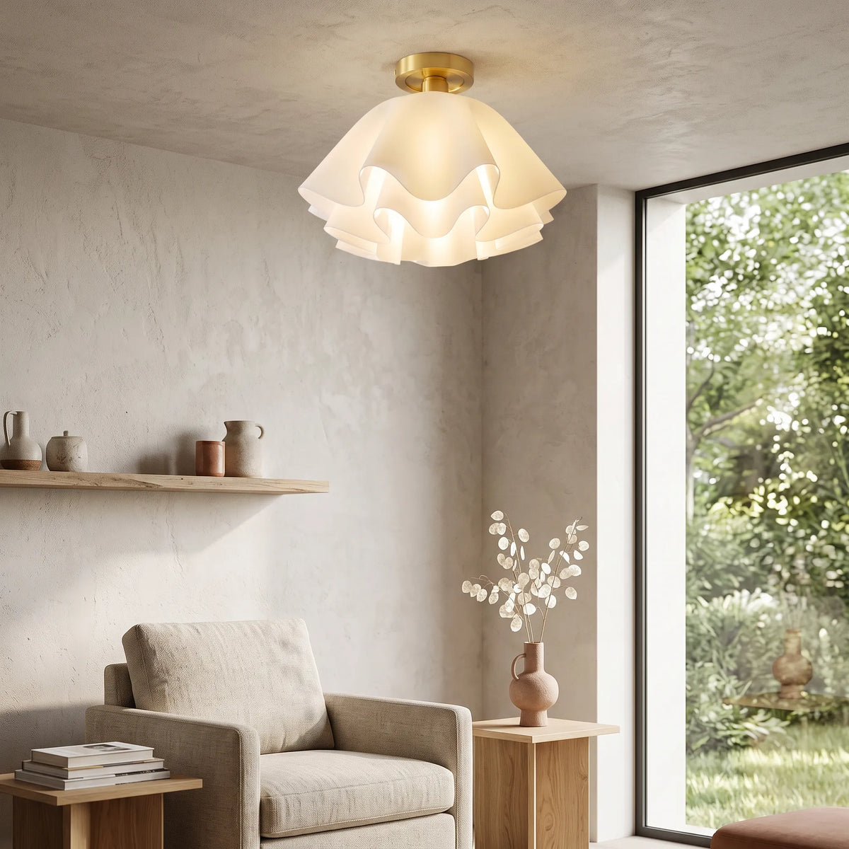 Pleated Shade Brass Ceiling Light