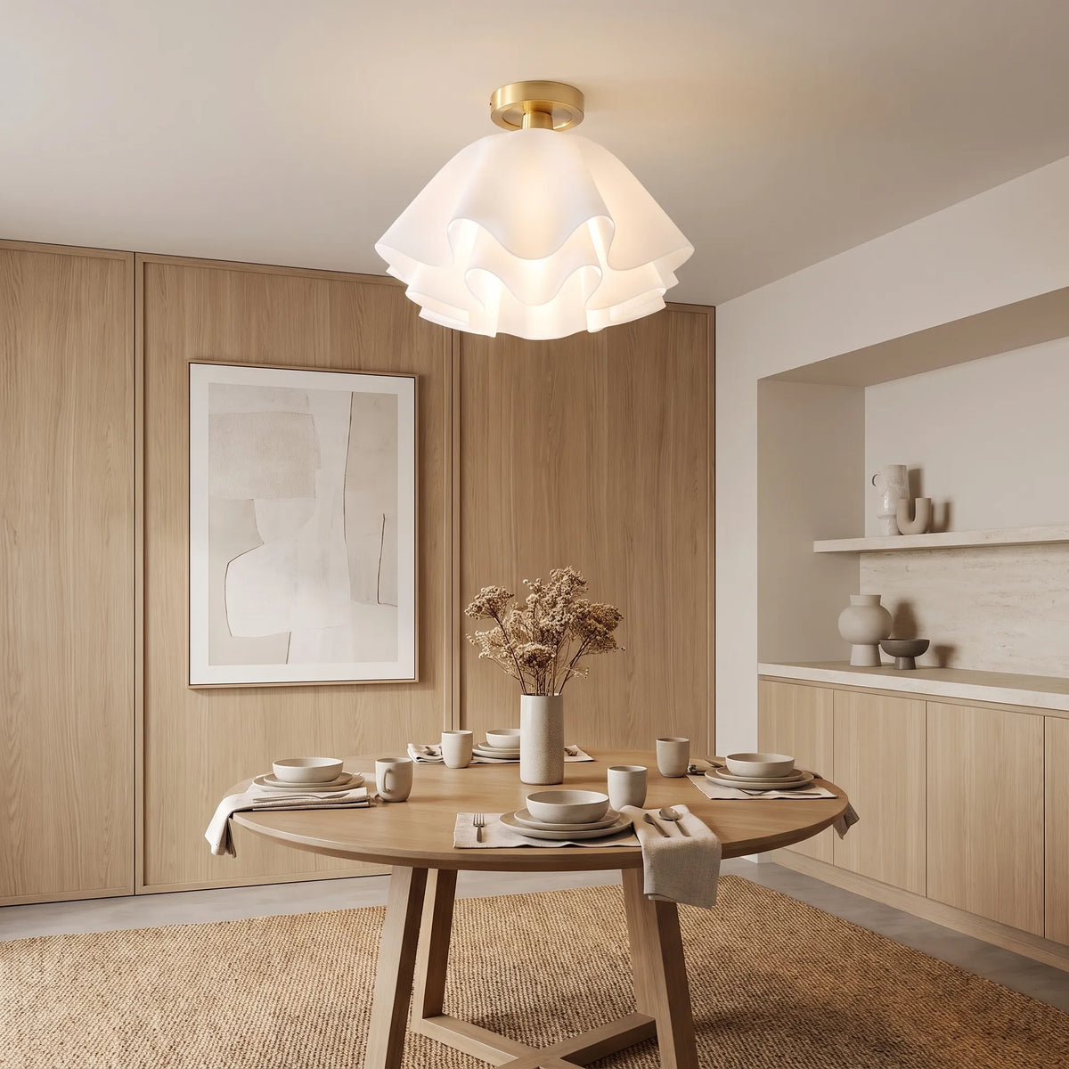 Pleated Shade Brass Ceiling Light