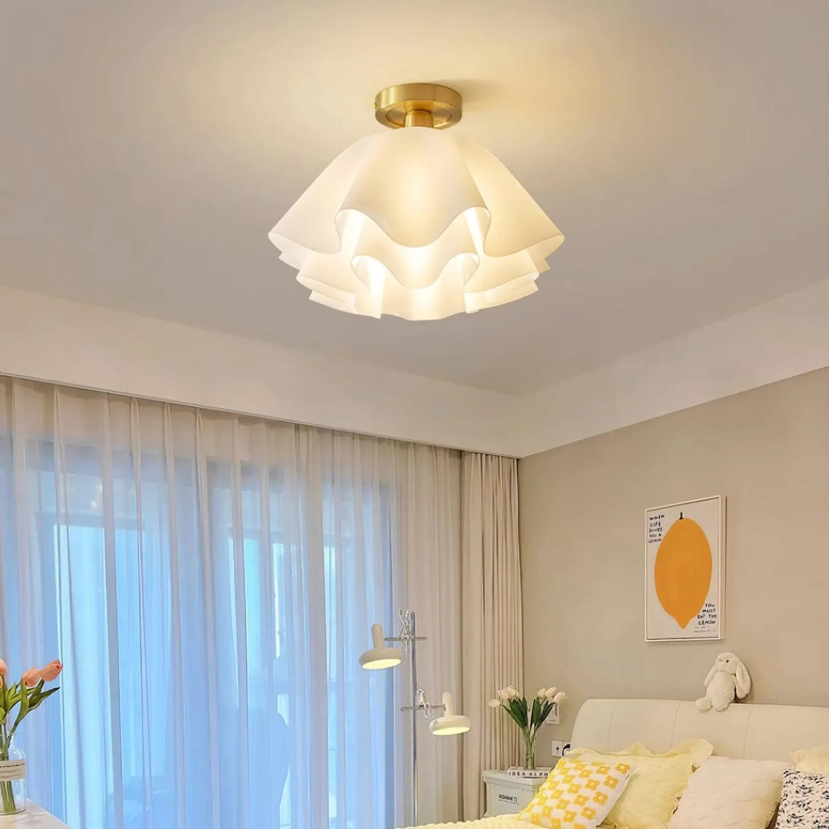 Pleated Shade Brass Ceiling Light