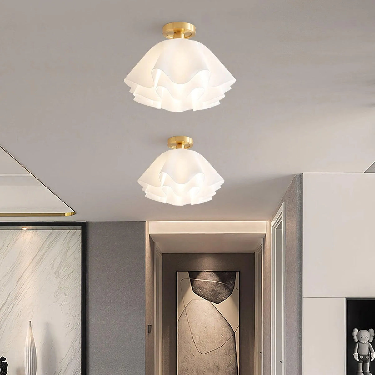 Pleated Shade Brass Ceiling Light