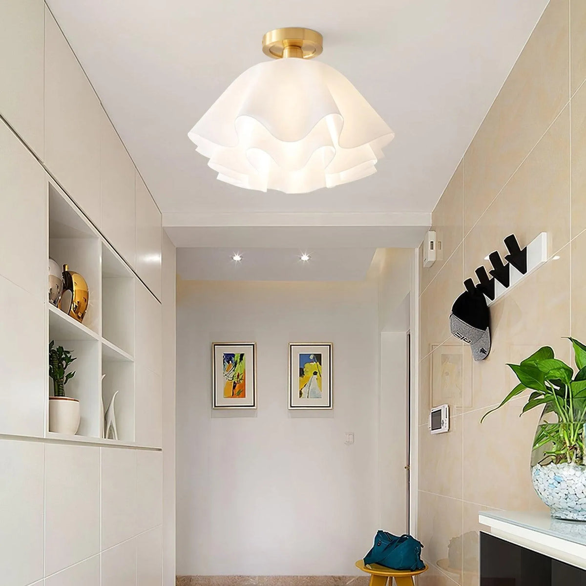 Pleated Shade Brass Ceiling Light