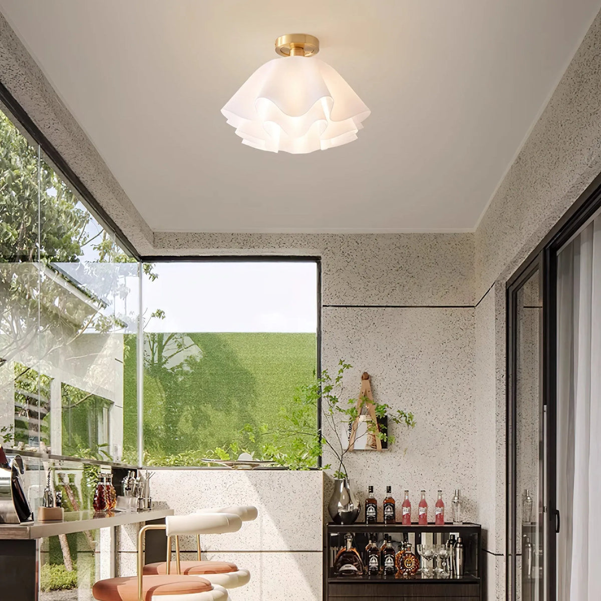 Pleated Shade Brass Ceiling Light