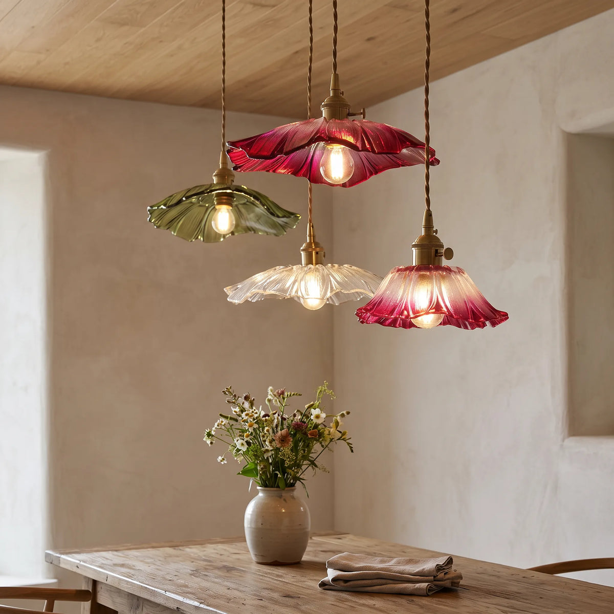 Plug-In Flower Glass Pendant Lamp