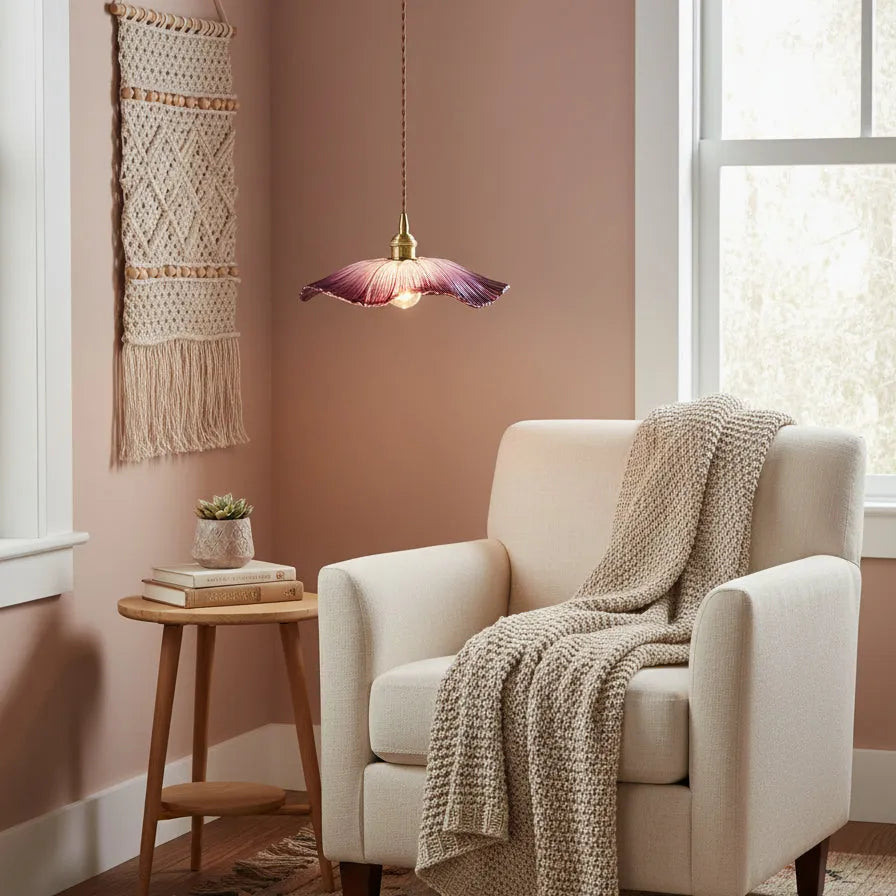 Plug-In Flower Glass Pendant Lamp