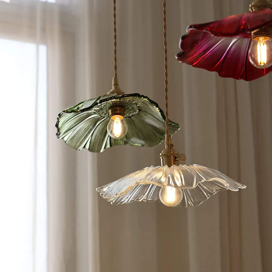Plug-In Flower Glass Pendant Lamp