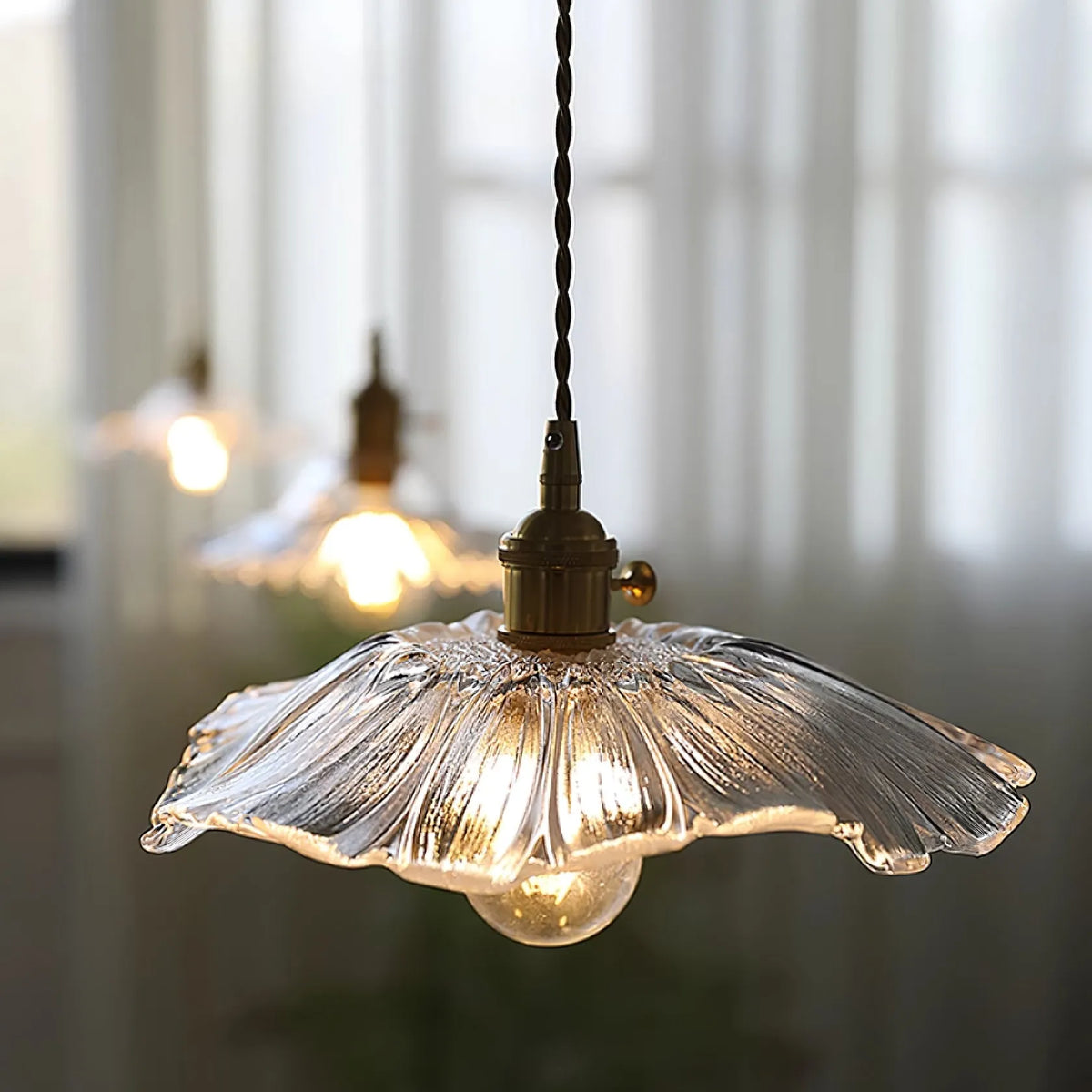 Plug-In Flower Glass Pendant Lamp