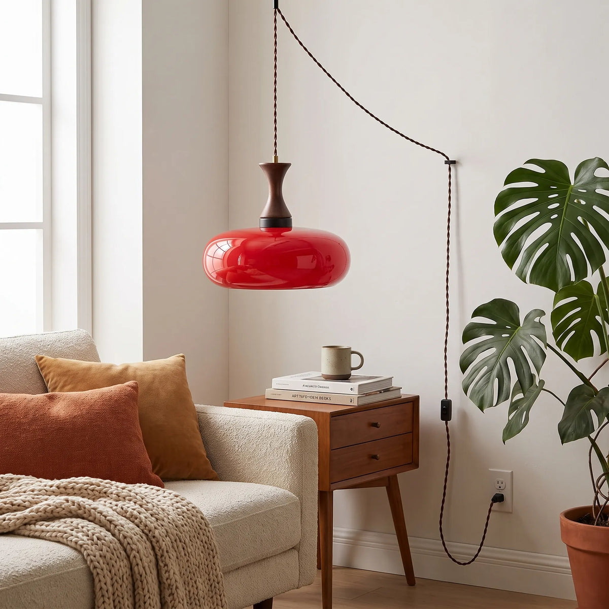 Plug-In Retro Glass Pendant Lamp