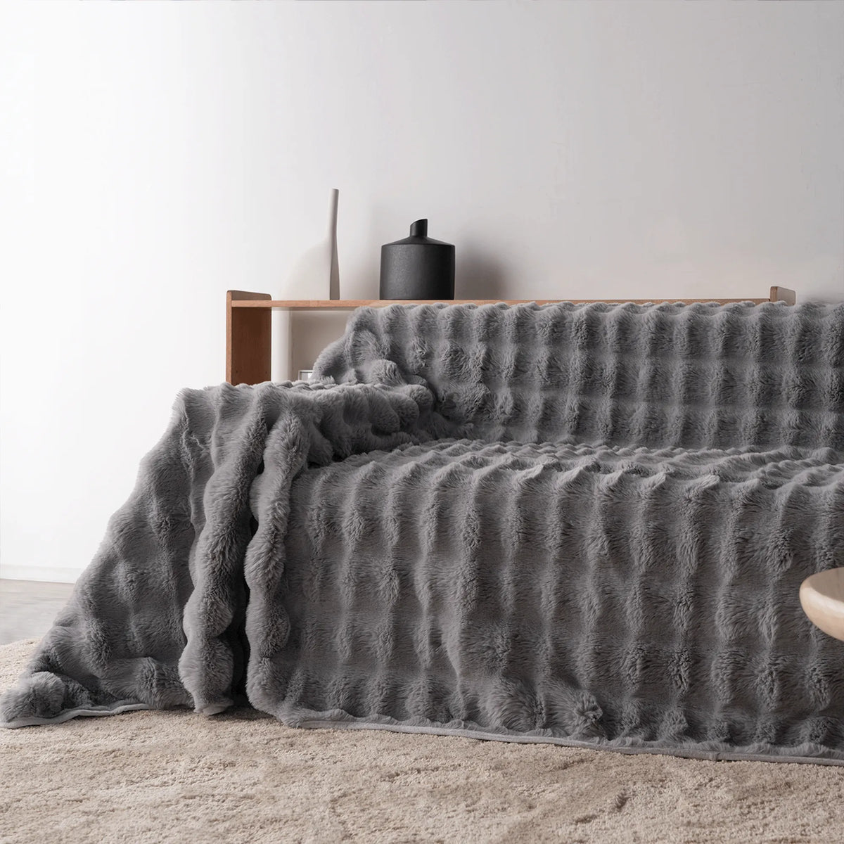 Plush Faux Rabbit Fur Sofa Throw