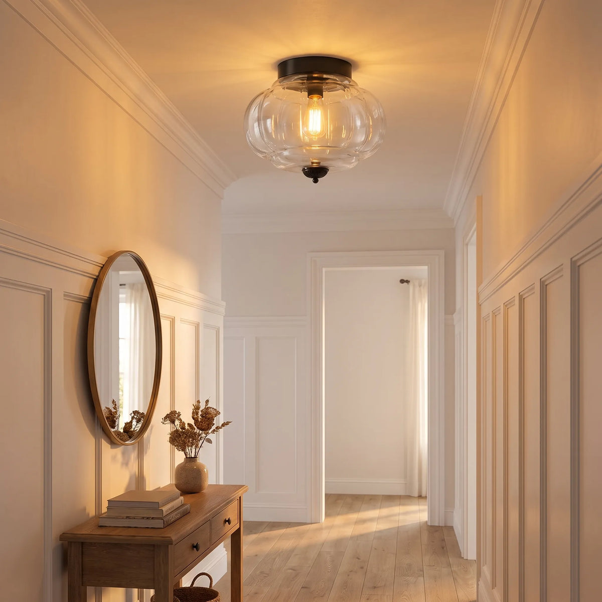 Pumpkin Milk Glass Ceiling Light
