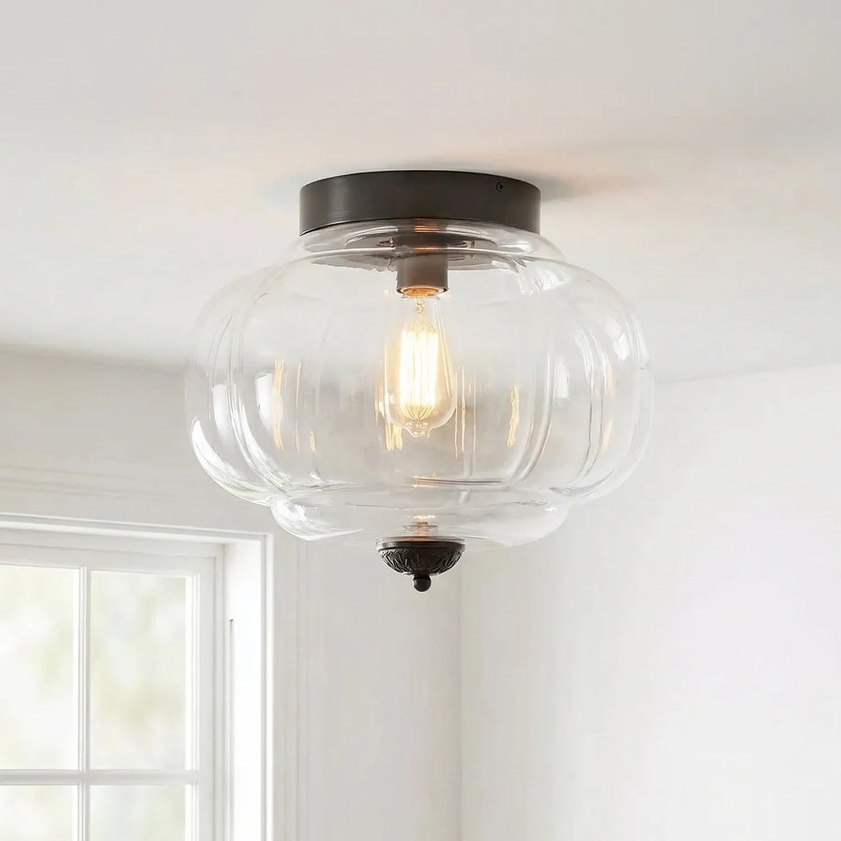 Pumpkin Milk Glass Ceiling Light