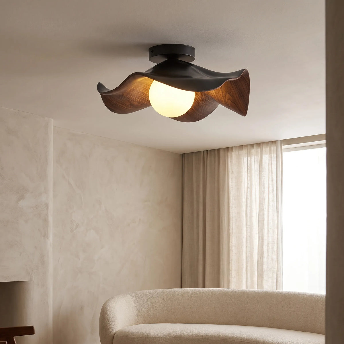 Resin Globe Wood-Grain Ceiling Light
