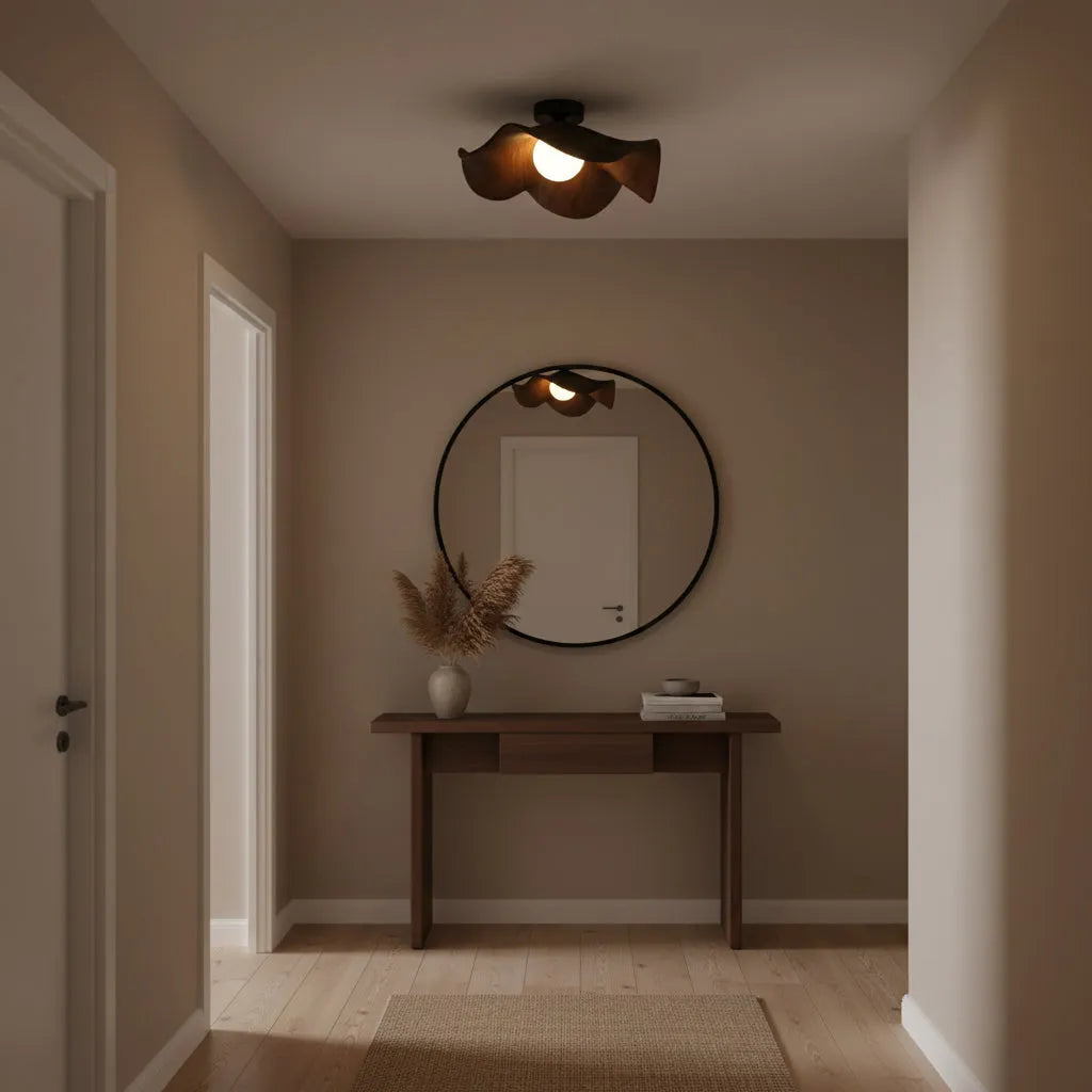 Resin Globe Wood-Grain Ceiling Light