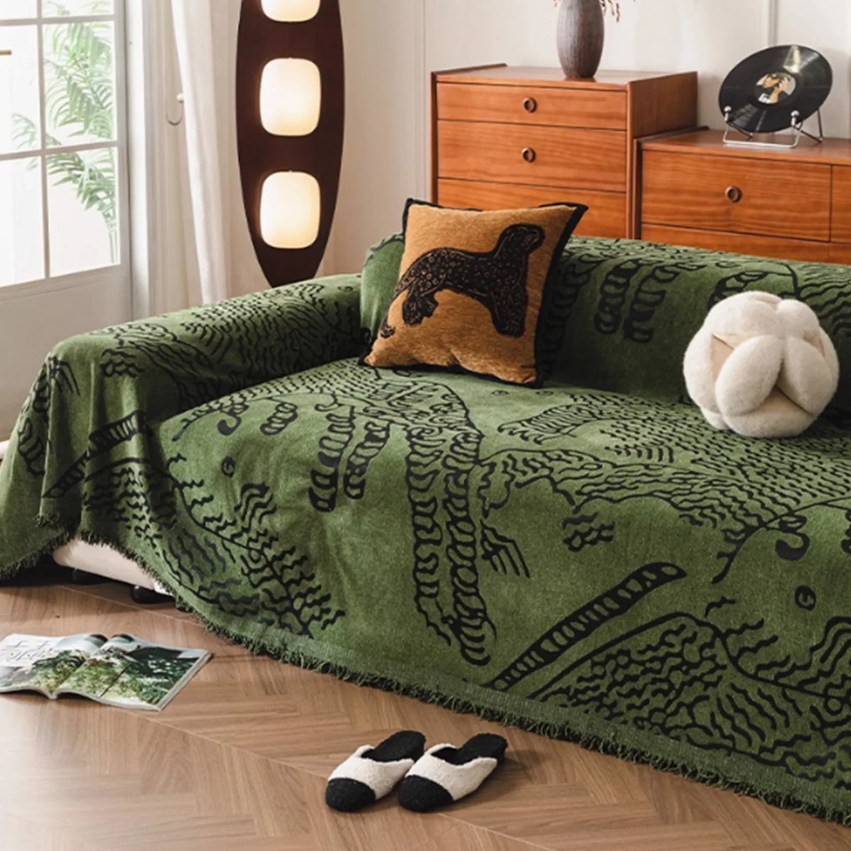 Reversible Nature Sketch Sofa Throw