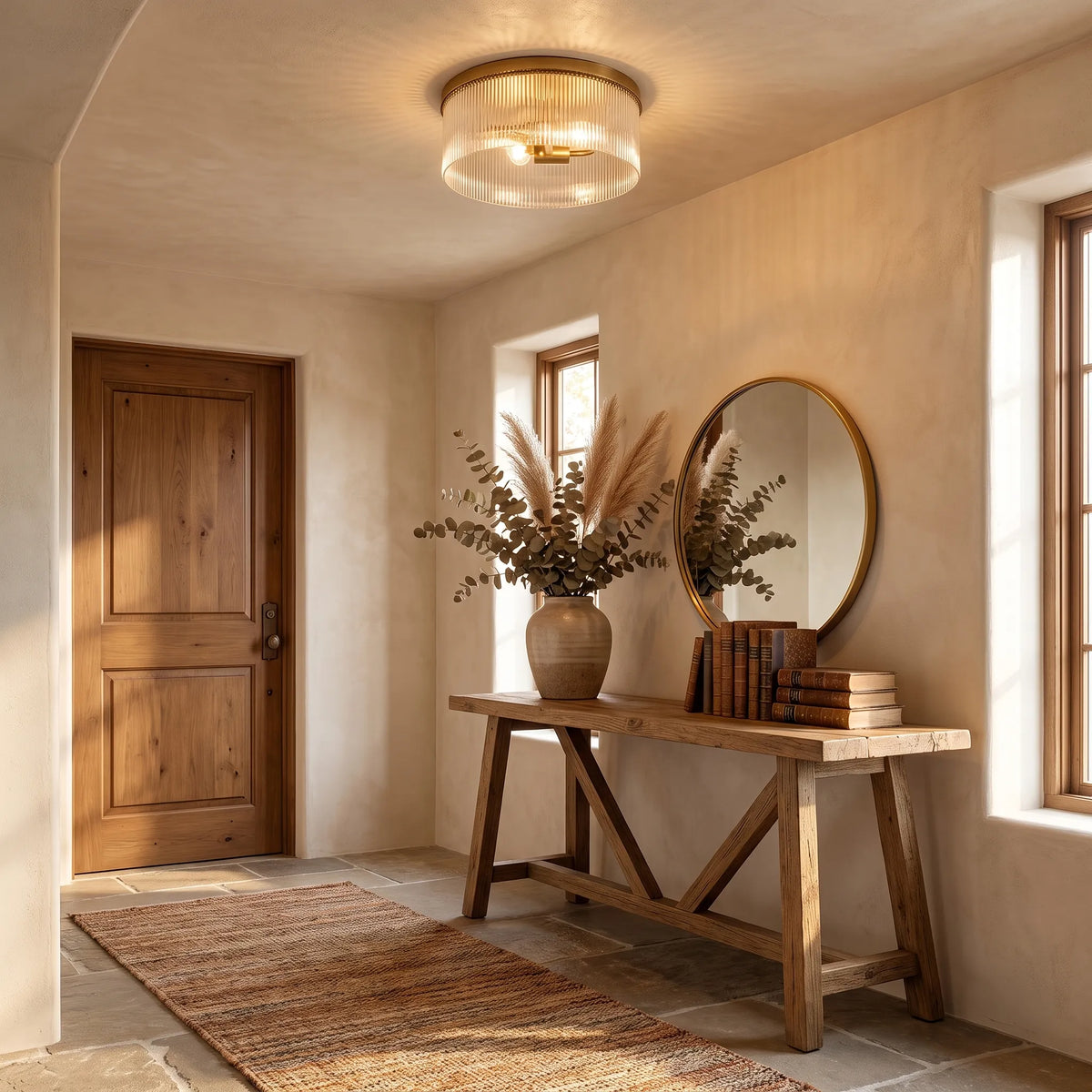Ribbed Glass Flush Ceiling Light