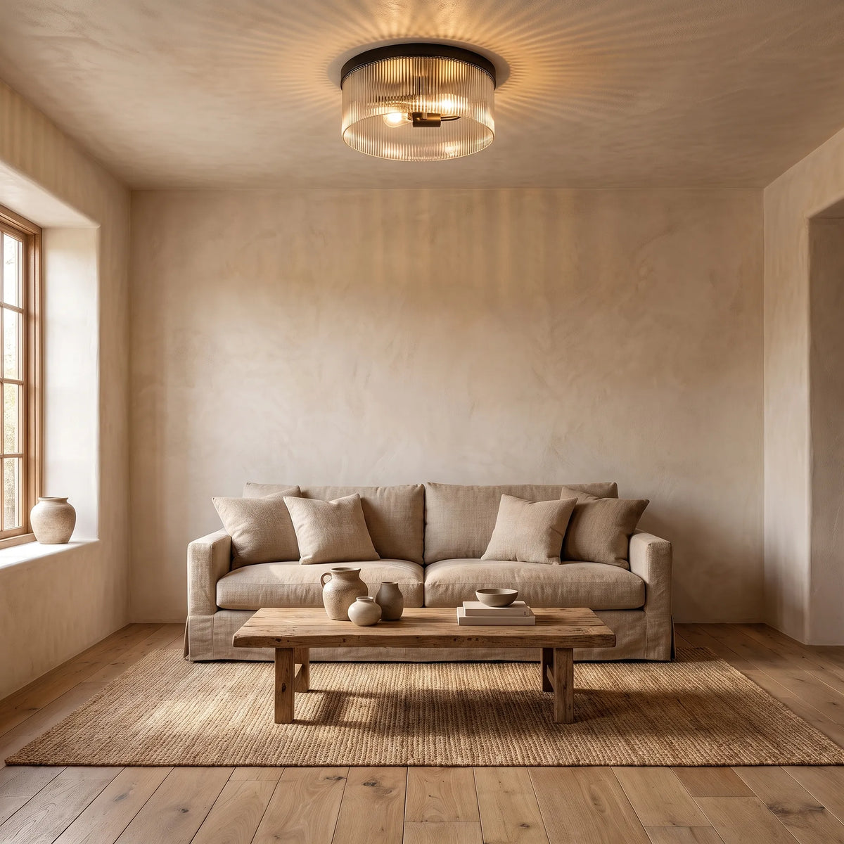 Ribbed Glass Flush Ceiling Light