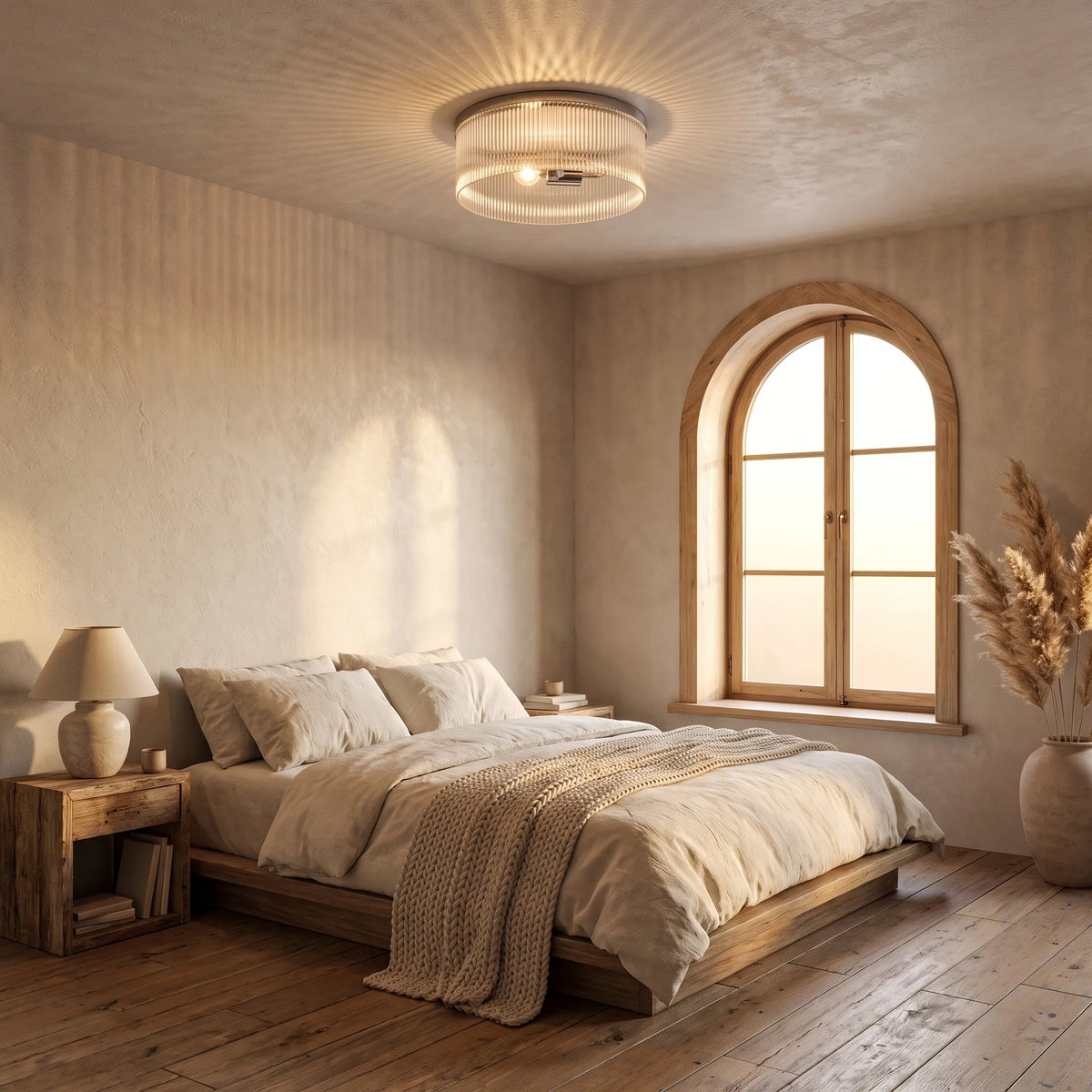 Ribbed Glass Flush Ceiling Light