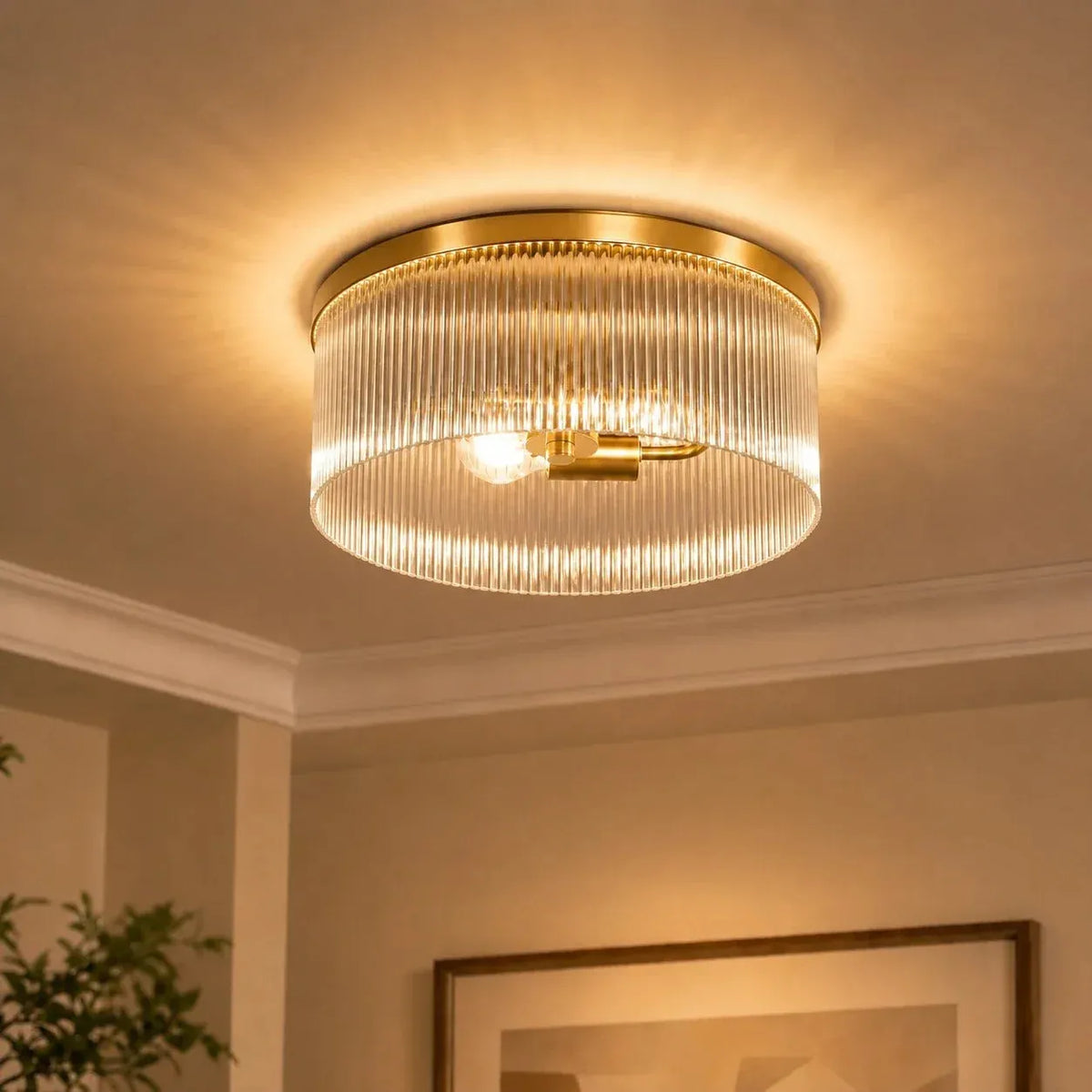 Ribbed Glass Flush Ceiling Light