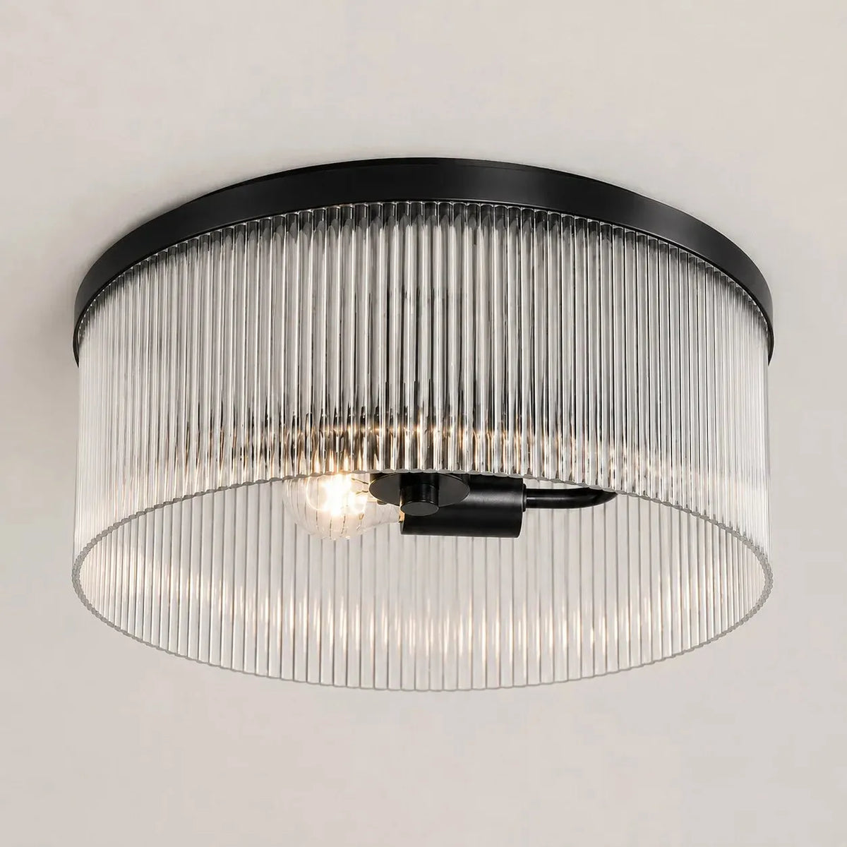 Ribbed Glass Flush Ceiling Light