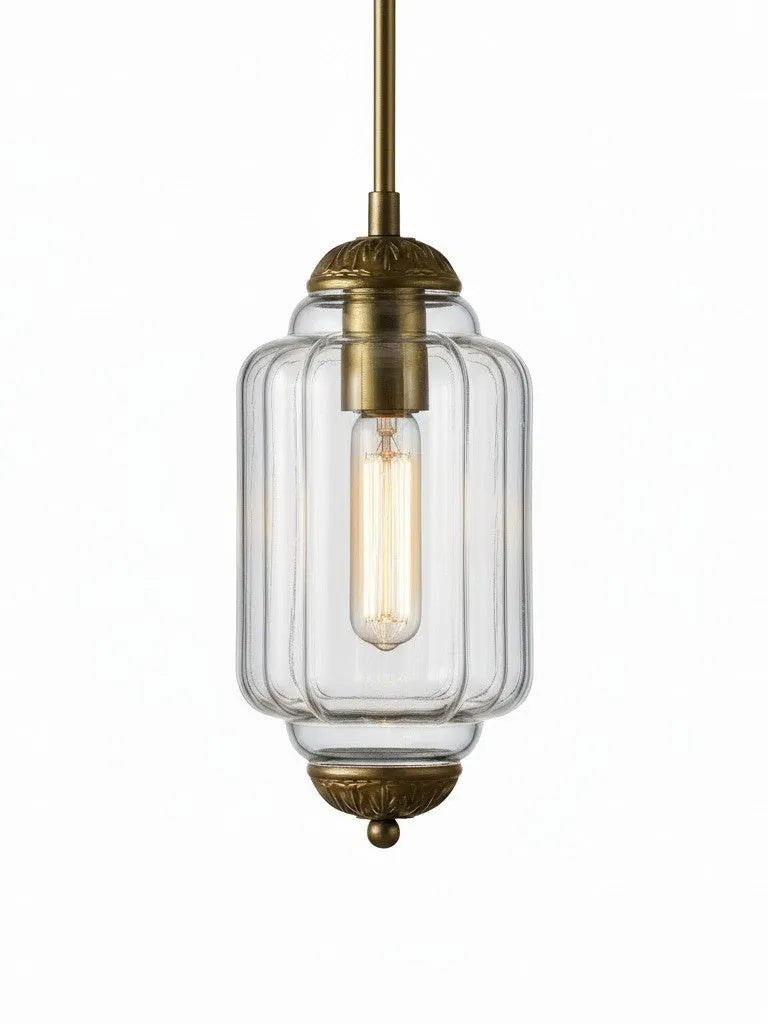 Ribbed Glass Lantern Pendant Light