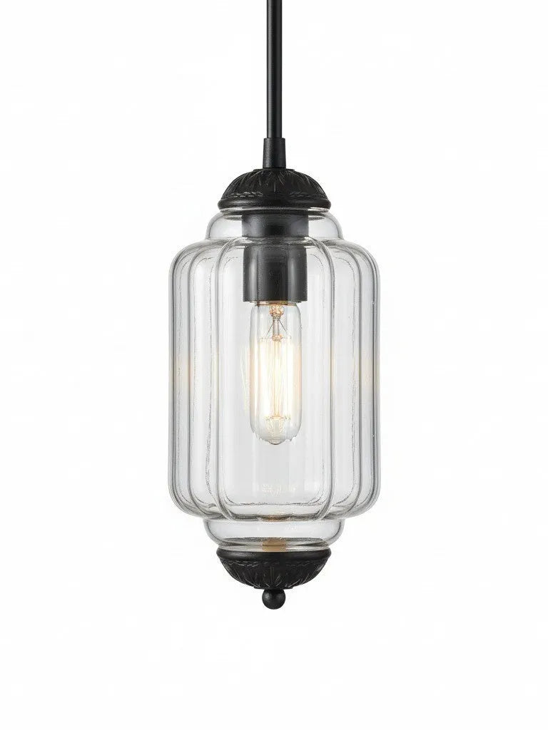 Ribbed Glass Lantern Pendant Light