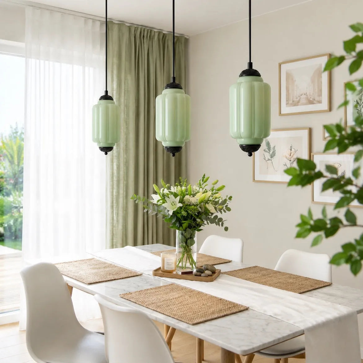 Ribbed Glass Lantern Pendant Light