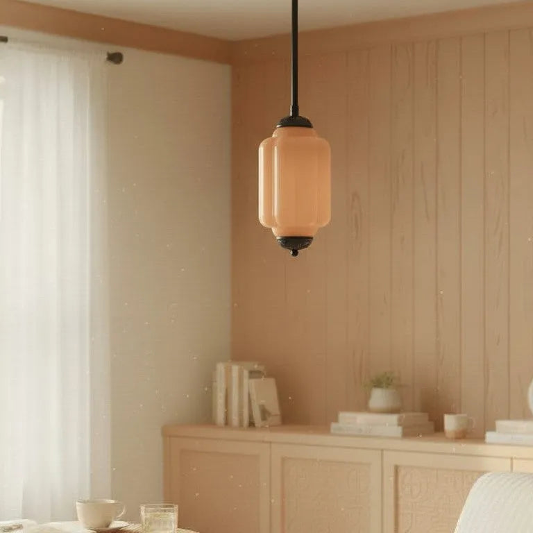 Ribbed Glass Lantern Pendant Light