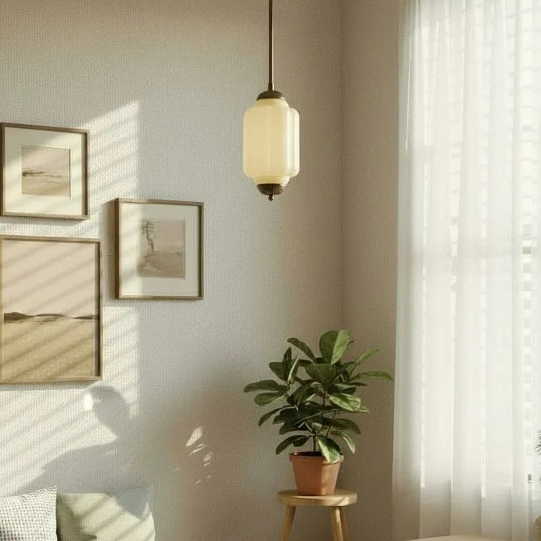 Ribbed Glass Lantern Pendant Light