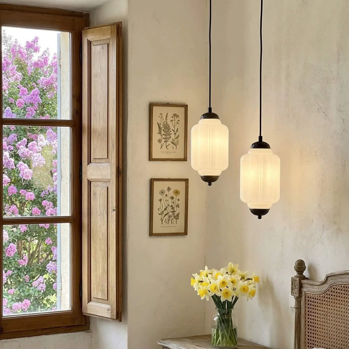 Ribbed Glass Lantern Pendant Light