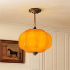 Ribbed Glass Pumpkin Pendant, Brass