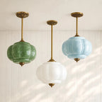 Ribbed Glass Pumpkin Pendant, Brass