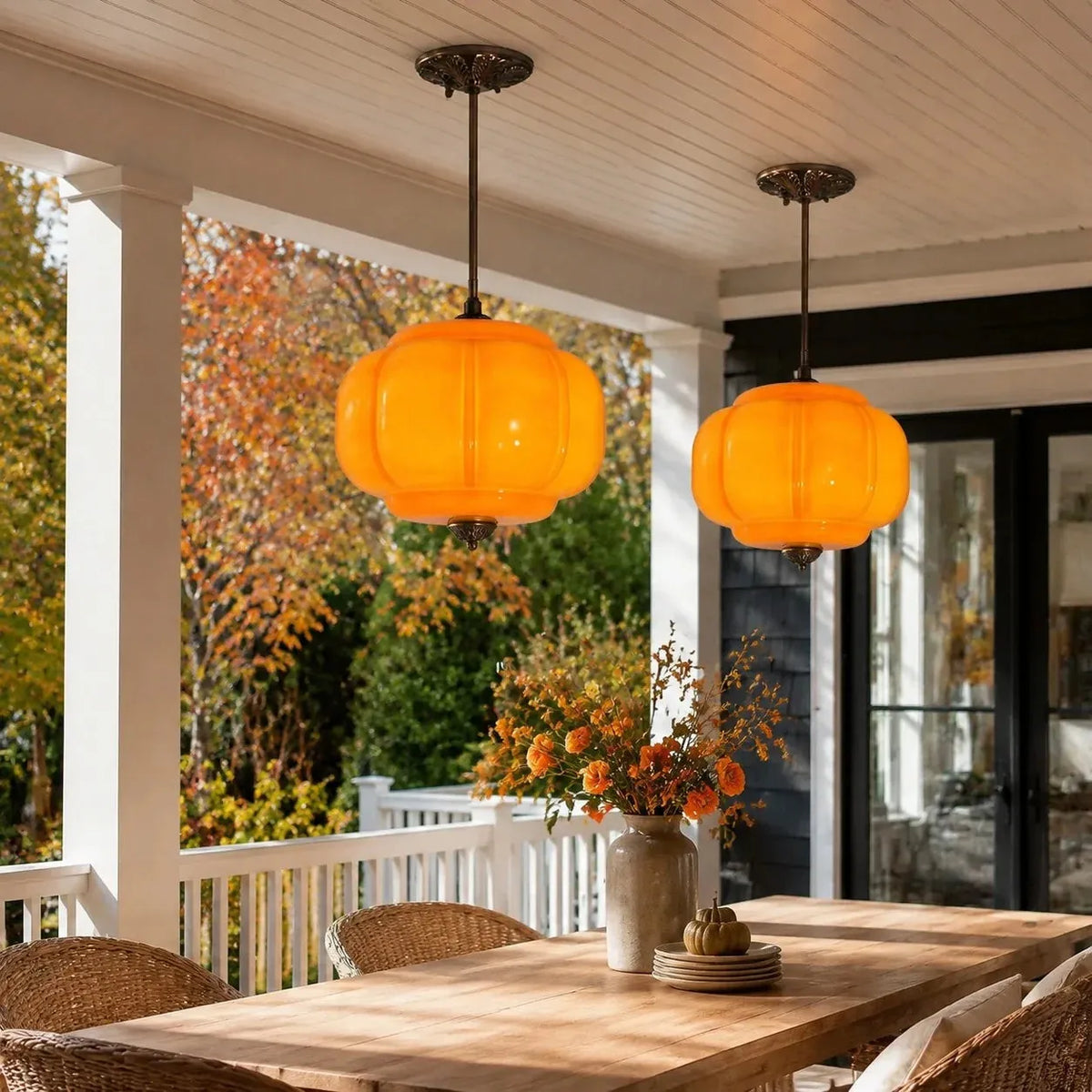 Ribbed Glass Pumpkin Pendant, Brass