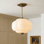 Ribbed Glass Pumpkin Pendant, Brass