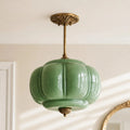 Ribbed Glass Pumpkin Pendant, Brass