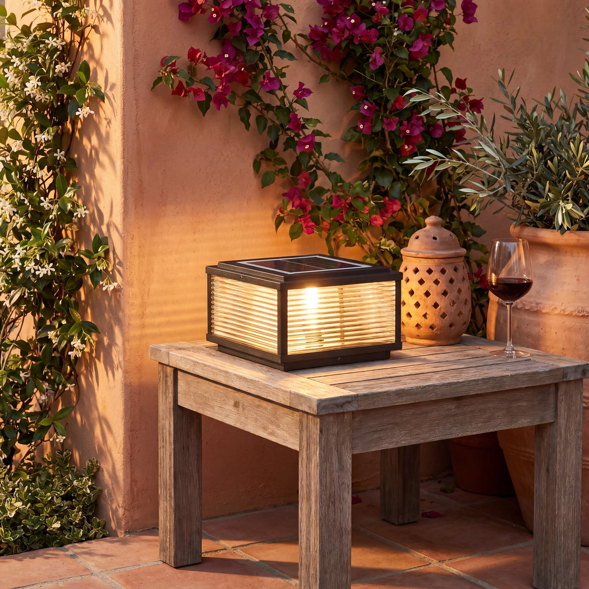 Ribbed Glass Square Pillar Light
