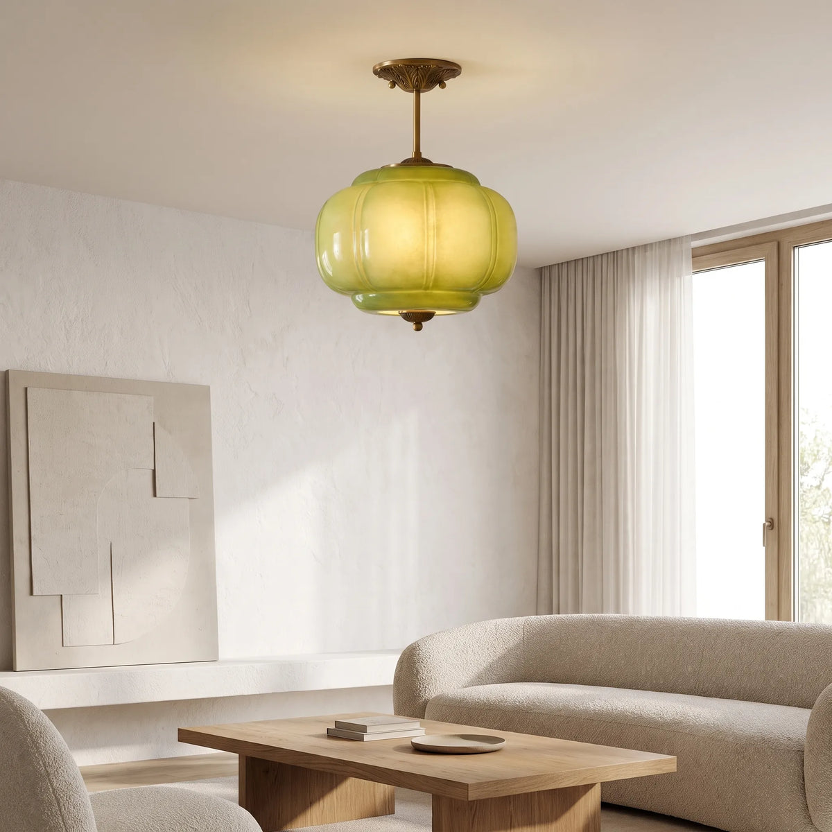 Rippled Jade Glass Ceiling Light