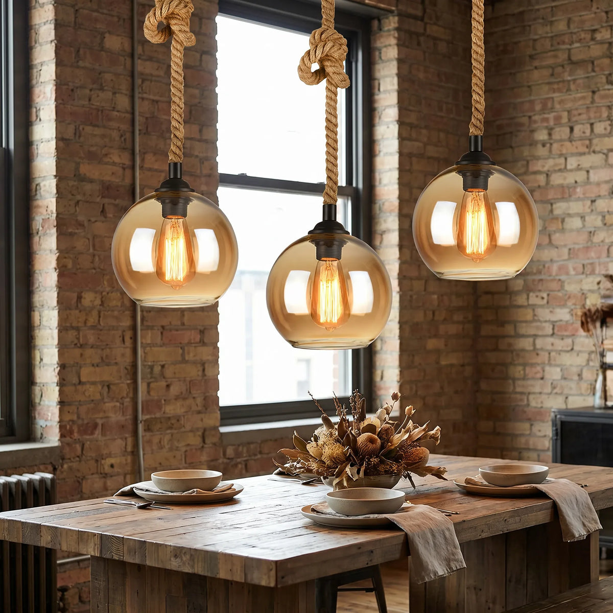 Rope Glass Globe Pendant Light