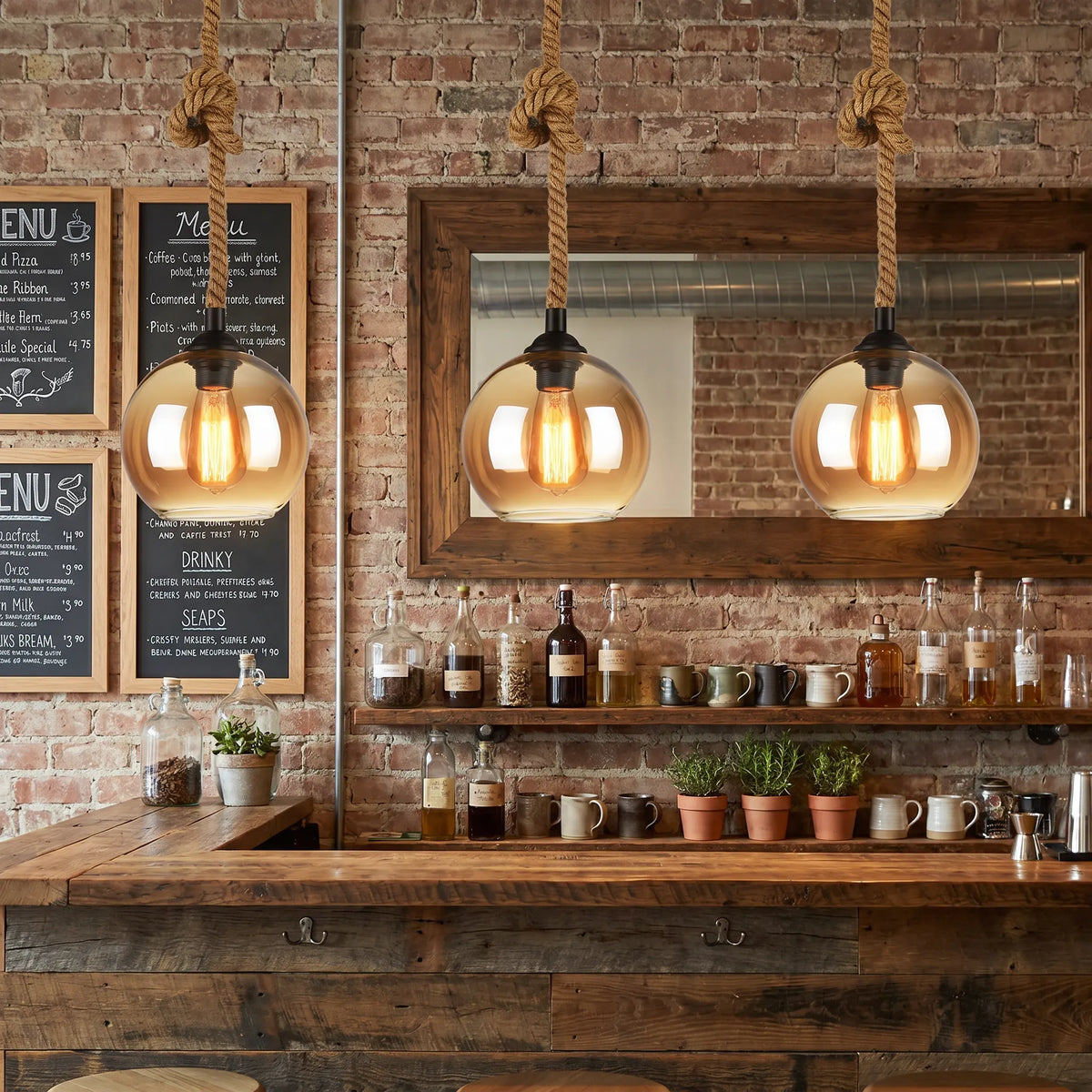 Rope Glass Globe Pendant Light